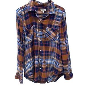 Lucky Brand Womens small plaid pocket long sleeve split back blue shirt